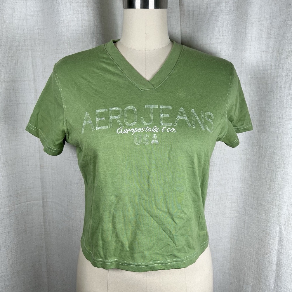 Vintage Y2K Aeropostale Aero Jeand‎ Cropped Green T Shirt NOS Women's Large READ